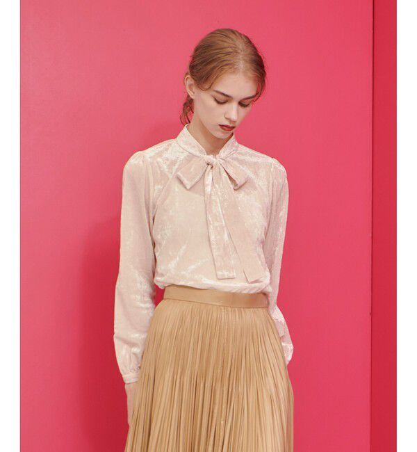 LOULOU WILLOUGHBY「【LOULOU WILLOUGHBY】シアーベロアリボンプルオーバー」|Tシャツ・カットソー|オフホワイト