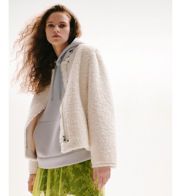 allureville「フェイクプードルファーデタッチャブルブルゾン」|ブルゾン・スタジャン|オフホワイト