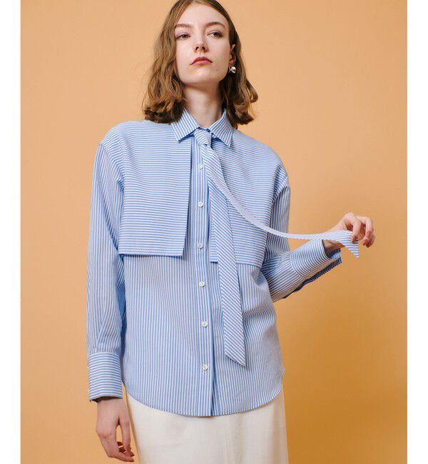 allureville「タイディティールストライプシャツ」|シャツ・ブラウス|サックス