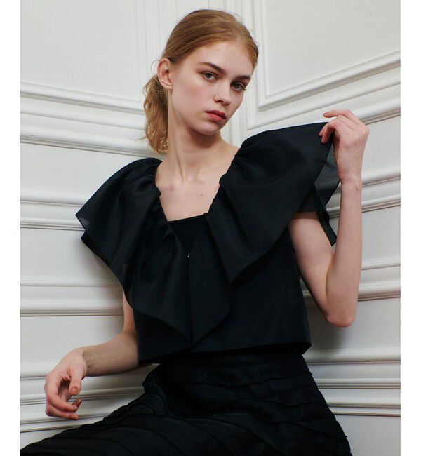 LOULOU WILLOUGHBY「【LOULOU WILLOUGHBY】オーガンジーフリルジャケット」|テーラードジャケット|ブラック