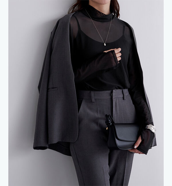 ur's「フィンガーホール付シアーハイネックプルオーバー」|Tシャツ・カットソー|ブラック