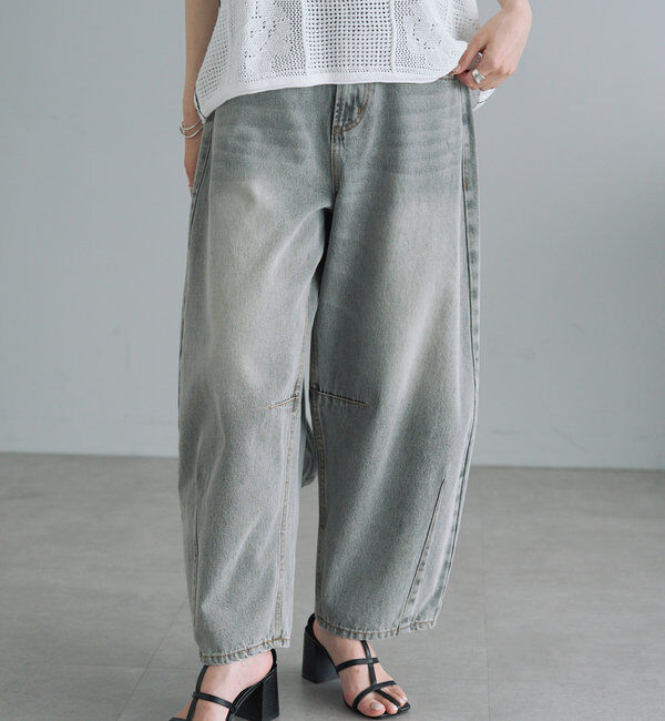  「【低身長・高身長対応/サイズ展開あり】デニムカーブレッグパンツ」|デニム|