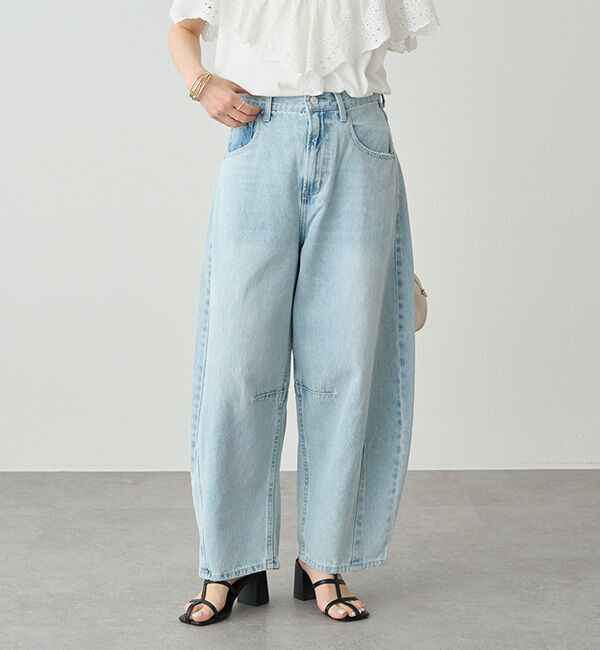  「【低身長・高身長対応/サイズ展開あり】デニムカーブレッグパンツ」|デニム|