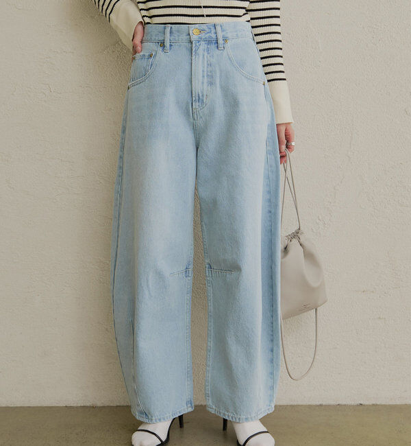  「【低身長・高身長対応/サイズ展開あり】デニムカーブレッグパンツ」|デニム|