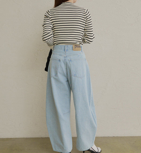  「【低身長・高身長対応/サイズ展開あり】デニムカーブレッグパンツ」|デニム|