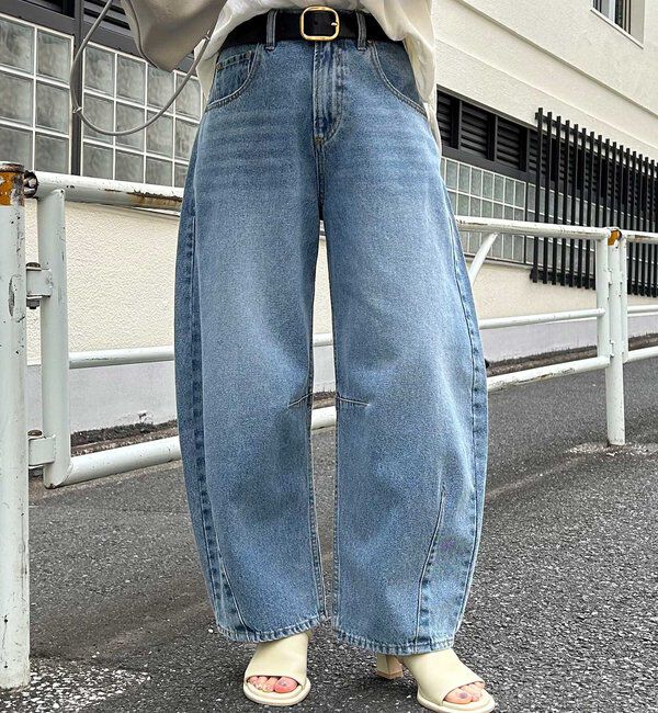  「【低身長・高身長対応/サイズ展開あり】デニムカーブレッグパンツ」|デニム|