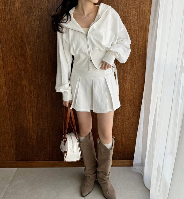  「【セットアップ可能】ベルト付きプリーツミニスカート」|スカート|