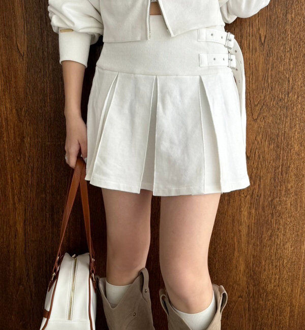  「【セットアップ可能】ベルト付きプリーツミニスカート」|スカート|