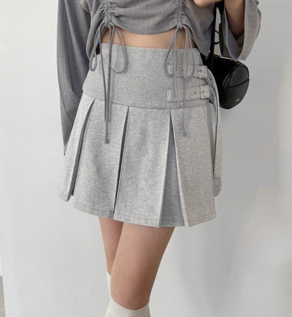  「【セットアップ可能】ベルト付きプリーツミニスカート」|スカート|