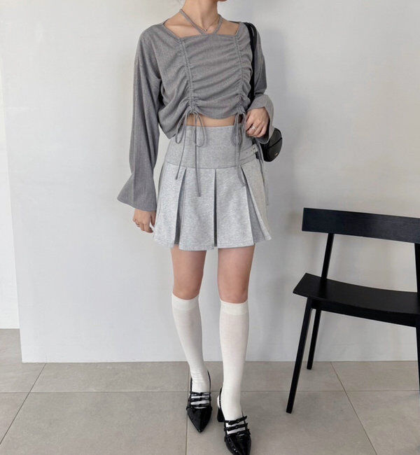  「【セットアップ可能】ベルト付きプリーツミニスカート」|スカート|