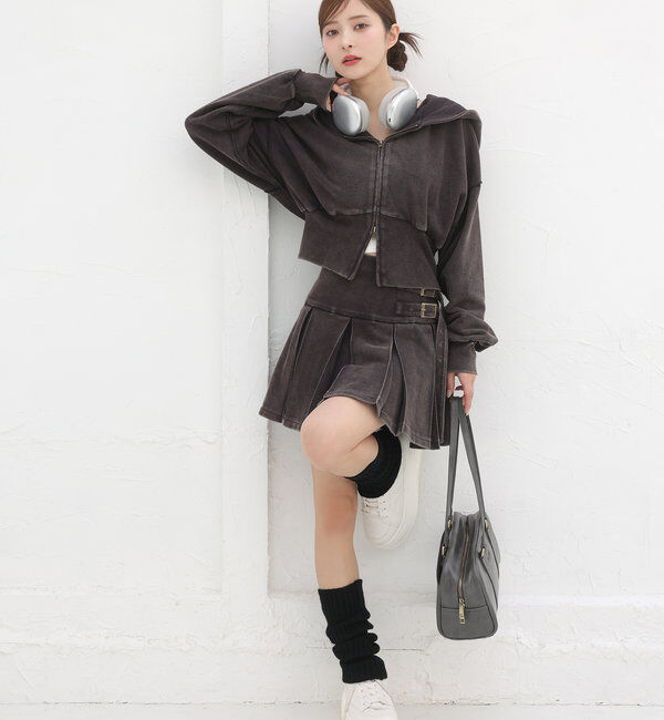  「【セットアップ可能】ベルト付きプリーツミニスカート」|スカート|