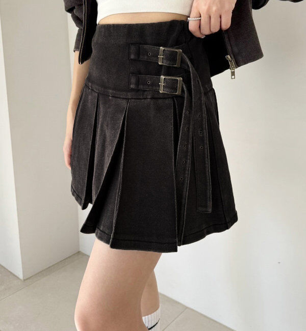  「【セットアップ可能】ベルト付きプリーツミニスカート」|スカート|