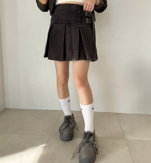  「【セットアップ可能】ベルト付きプリーツミニスカート」|スカート|