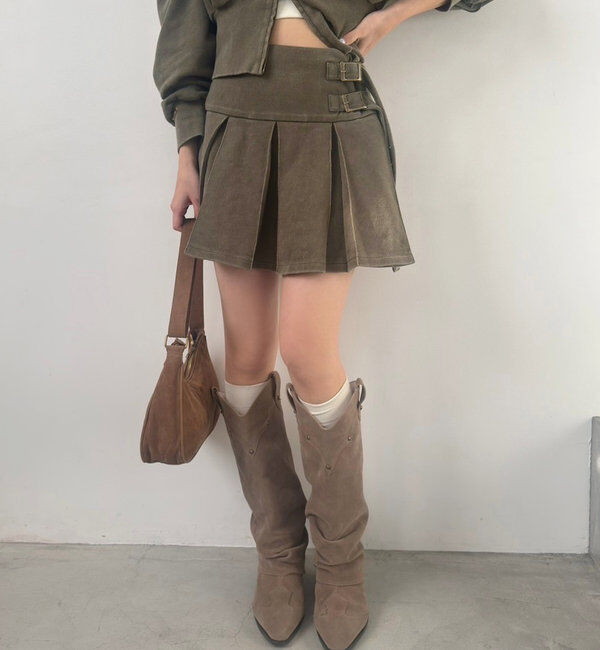  「【セットアップ可能】ベルト付きプリーツミニスカート」|スカート|