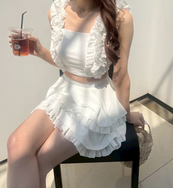  「swimwear/綿レースフリル(3点セット)」|その他|オフホワイト