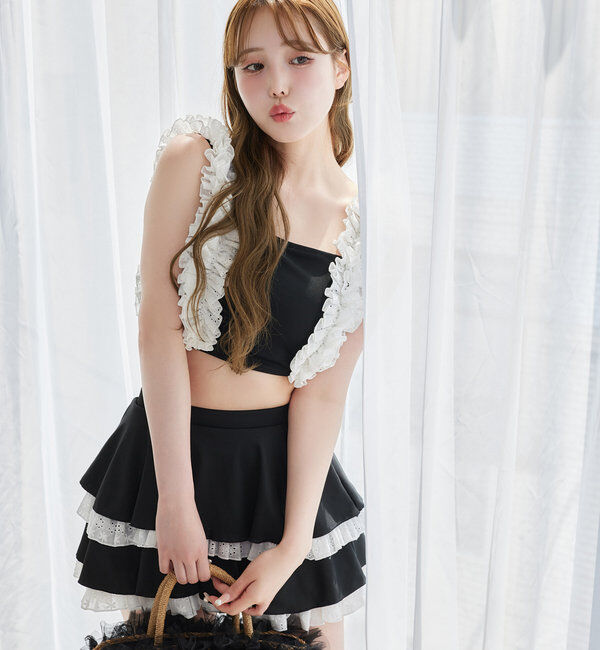  「swimwear/綿レースフリル(3点セット)」|その他|ブラック