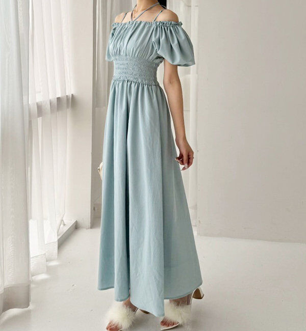  「【全骨格細見え】半袖シャーリングワンピ」|ワンピース|