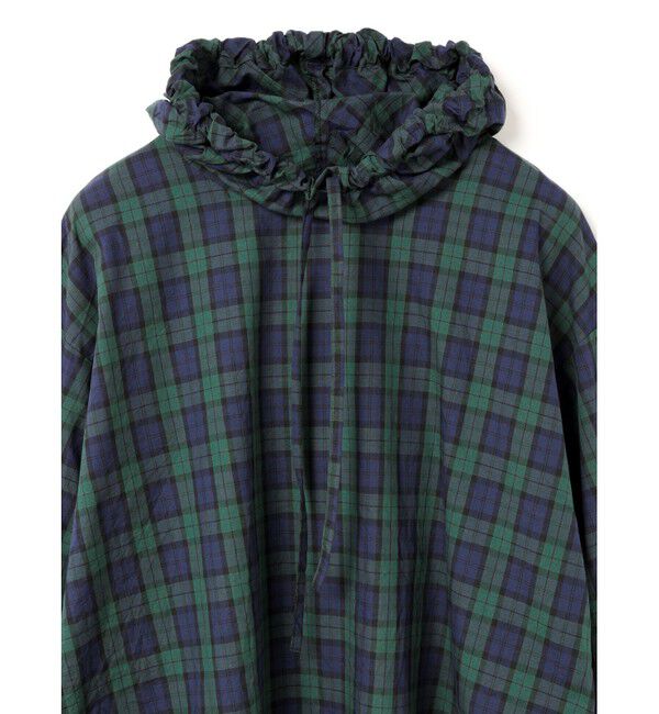 mizuiro ind「mizuiro ind チェックギャザーフードプルオーバーシャツ」|シャツ・ブラウス|