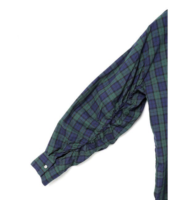 mizuiro ind「mizuiro ind チェックギャザーフードプルオーバーシャツ」|シャツ・ブラウス|