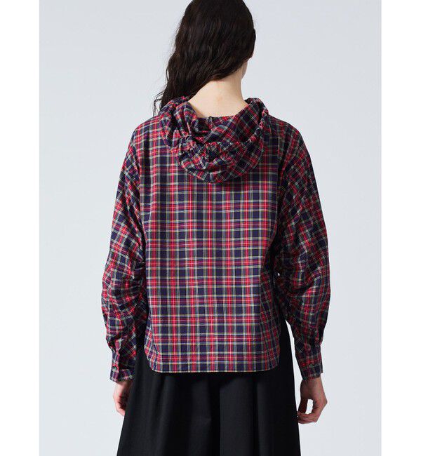 mizuiro ind「mizuiro ind チェックギャザーフードプルオーバーシャツ」|シャツ・ブラウス|