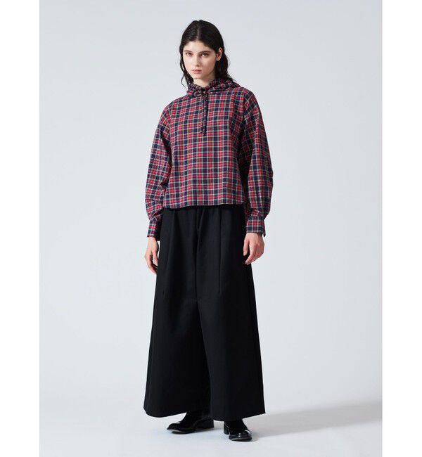 mizuiro ind「mizuiro ind チェックギャザーフードプルオーバーシャツ」|シャツ・ブラウス|