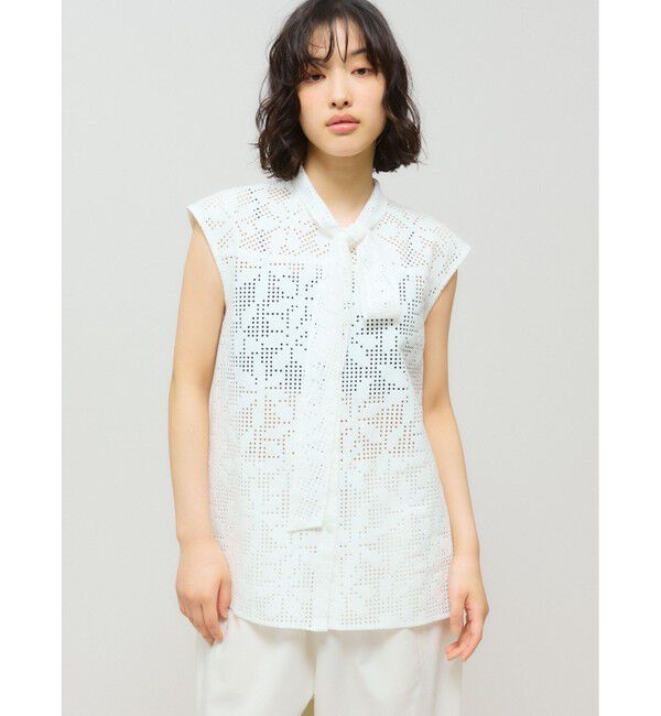 MIDIUMISOLID「MIDIUMISOLID for Ladies レースボウタイノースリーブブラウス」|シャツ・ブラウス|