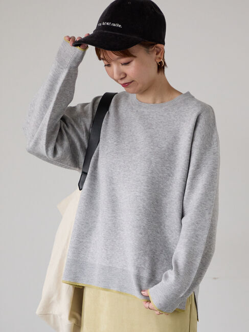 Lugnoncure「ジャカード配色ワイドニット」|ニット・セーター|グレー