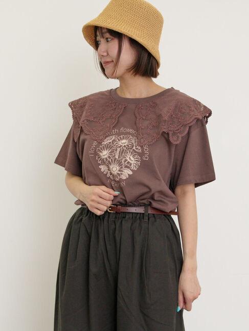 Samansa Mos2「シアーレース襟付Tシャツ」|Tシャツ・カットソー|