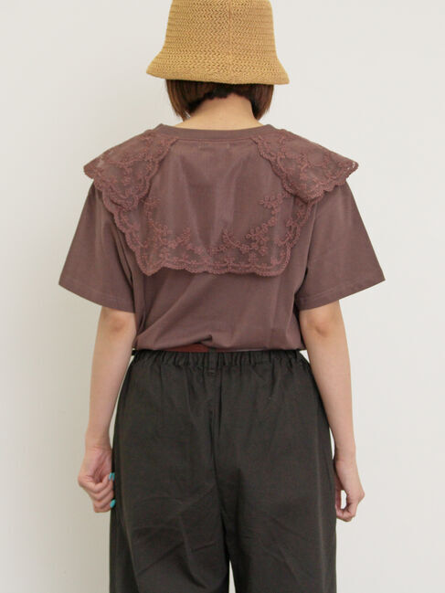 Samansa Mos2「シアーレース襟付Tシャツ」|Tシャツ・カットソー|