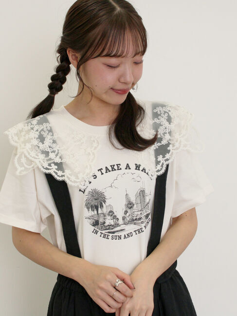Samansa Mos2「シアーレース襟付Tシャツ」|Tシャツ・カットソー|