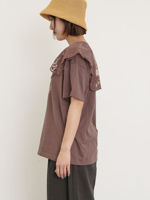 Samansa Mos2「シアーレース襟付Tシャツ」|Tシャツ・カットソー|