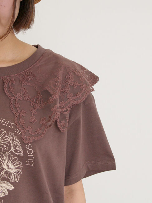 Samansa Mos2「シアーレース襟付Tシャツ」|Tシャツ・カットソー|