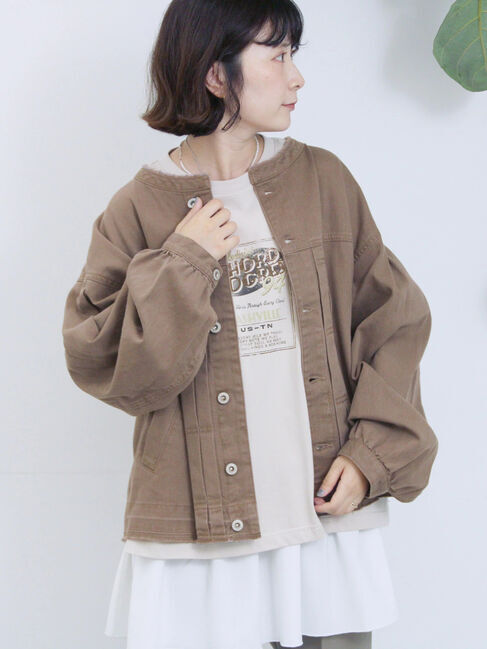 Samansa Mos2 blue「【ECO DENIM 】 ノーカラーブルゾン」|ブルゾン・スタジャン|