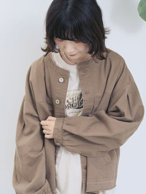 Samansa Mos2 blue「【ECO DENIM 】 ノーカラーブルゾン」|ブルゾン・スタジャン|