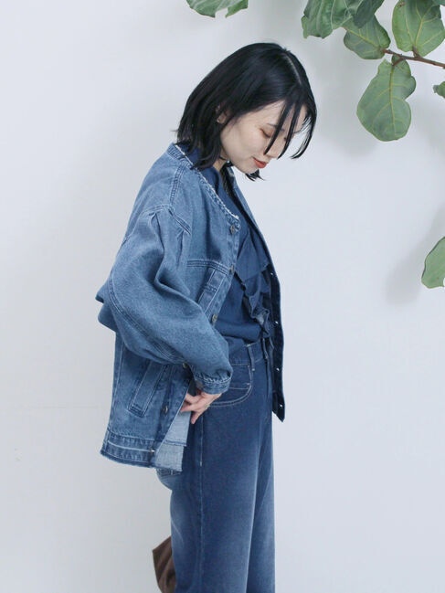 Samansa Mos2 blue「【ECO DENIM 】 ノーカラーブルゾン」|ブルゾン・スタジャン|