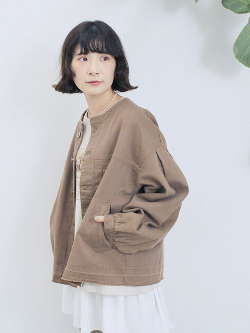 Samansa Mos2 blue「【ECO DENIM 】 ノーカラーブルゾン」|ブルゾン・スタジャン|