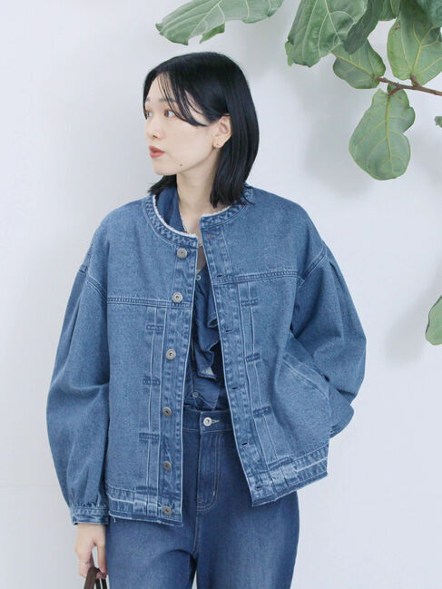 Samansa Mos2 blue「【ECO DENIM 】 ノーカラーブルゾン」|ブルゾン・スタジャン|