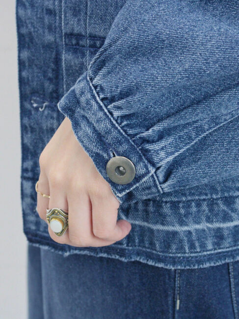 Samansa Mos2 blue「【ECO DENIM 】 ノーカラーブルゾン」|ブルゾン・スタジャン|