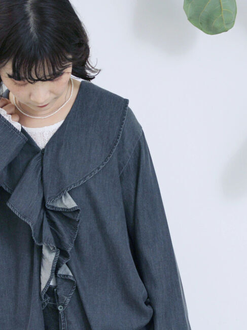 Samansa Mos2 blue「【ECO DENIM 】フリルブラウス」|シャツ・ブラウス|