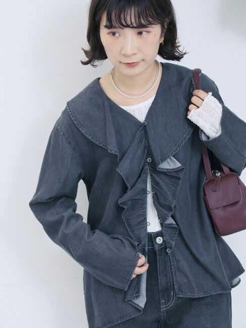 Samansa Mos2 blue「【ECO DENIM 】フリルブラウス」|シャツ・ブラウス|