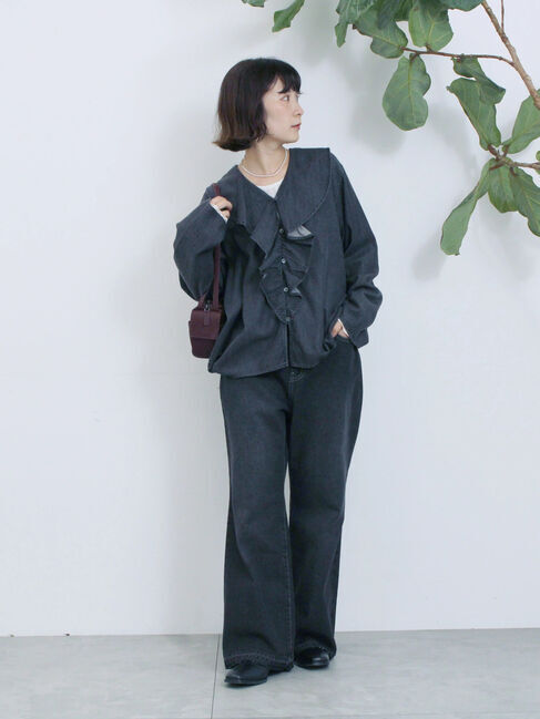 Samansa Mos2 blue「【ECO DENIM 】フリルブラウス」|シャツ・ブラウス|