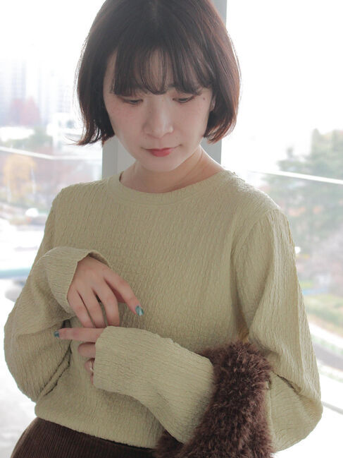 Samansa Mos2 blue「ふくれジャカードクルーネックプルオーバー」|Tシャツ・カットソー|