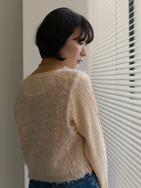 Samansa Mos2 blue「ふくれジャカードクルーネックプルオーバー」|Tシャツ・カットソー|