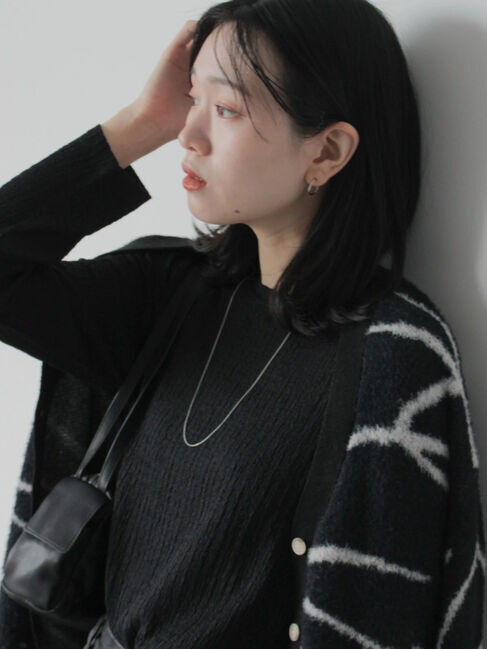 Samansa Mos2 blue「ふくれジャカードクルーネックプルオーバー」|Tシャツ・カットソー|