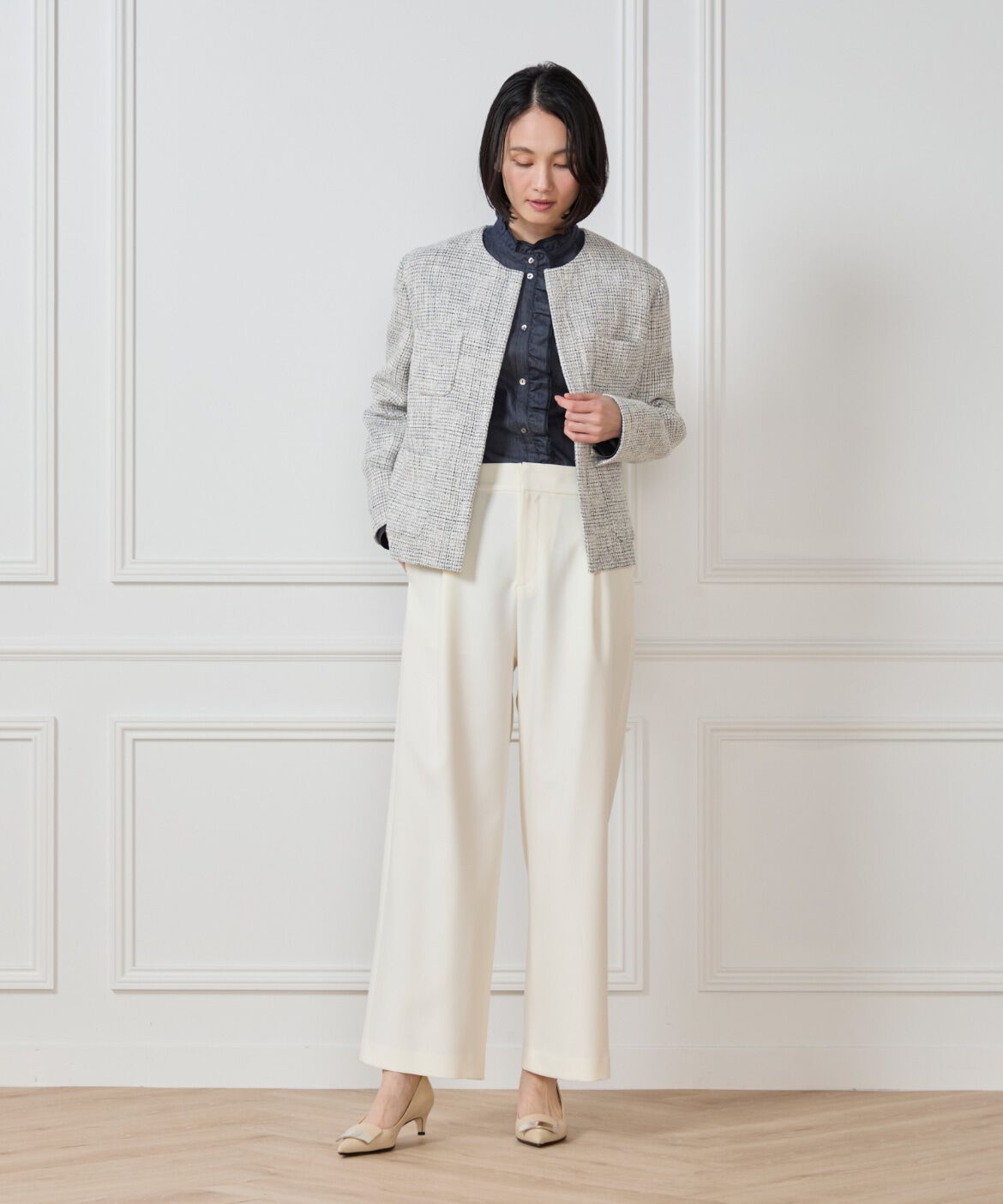 7-IDconcept.「《大きいサイズ》ツイードノーカラージャケット」|ノーカラージャケット|