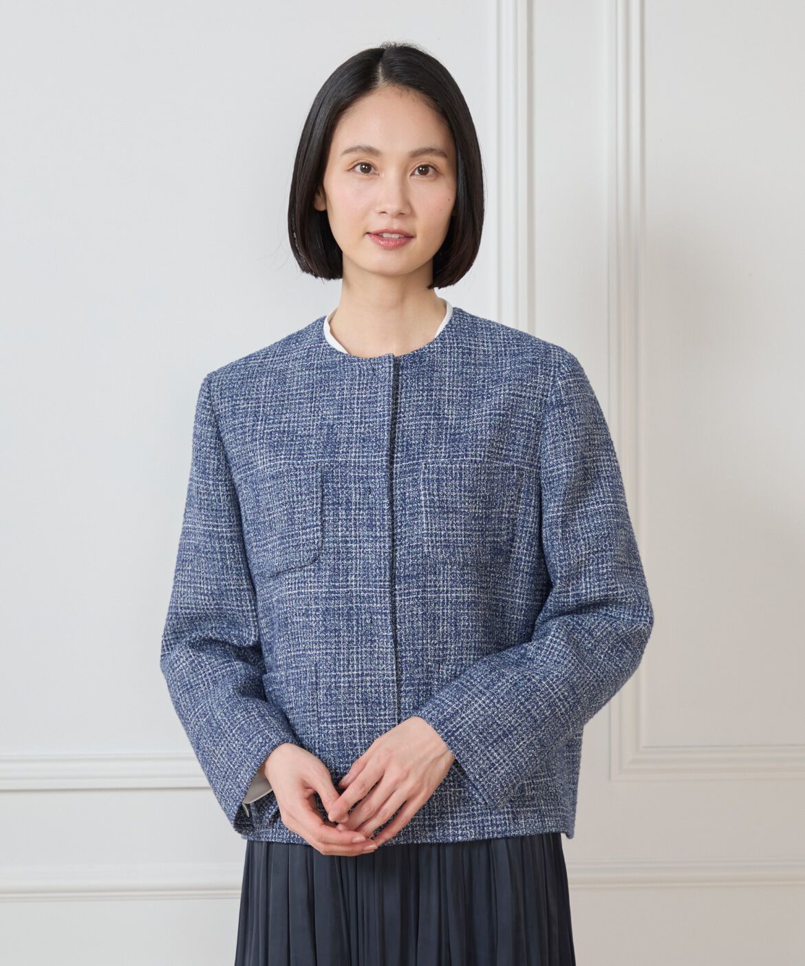 7-IDconcept.「《大きいサイズ》ツイードノーカラージャケット」|ノーカラージャケット|