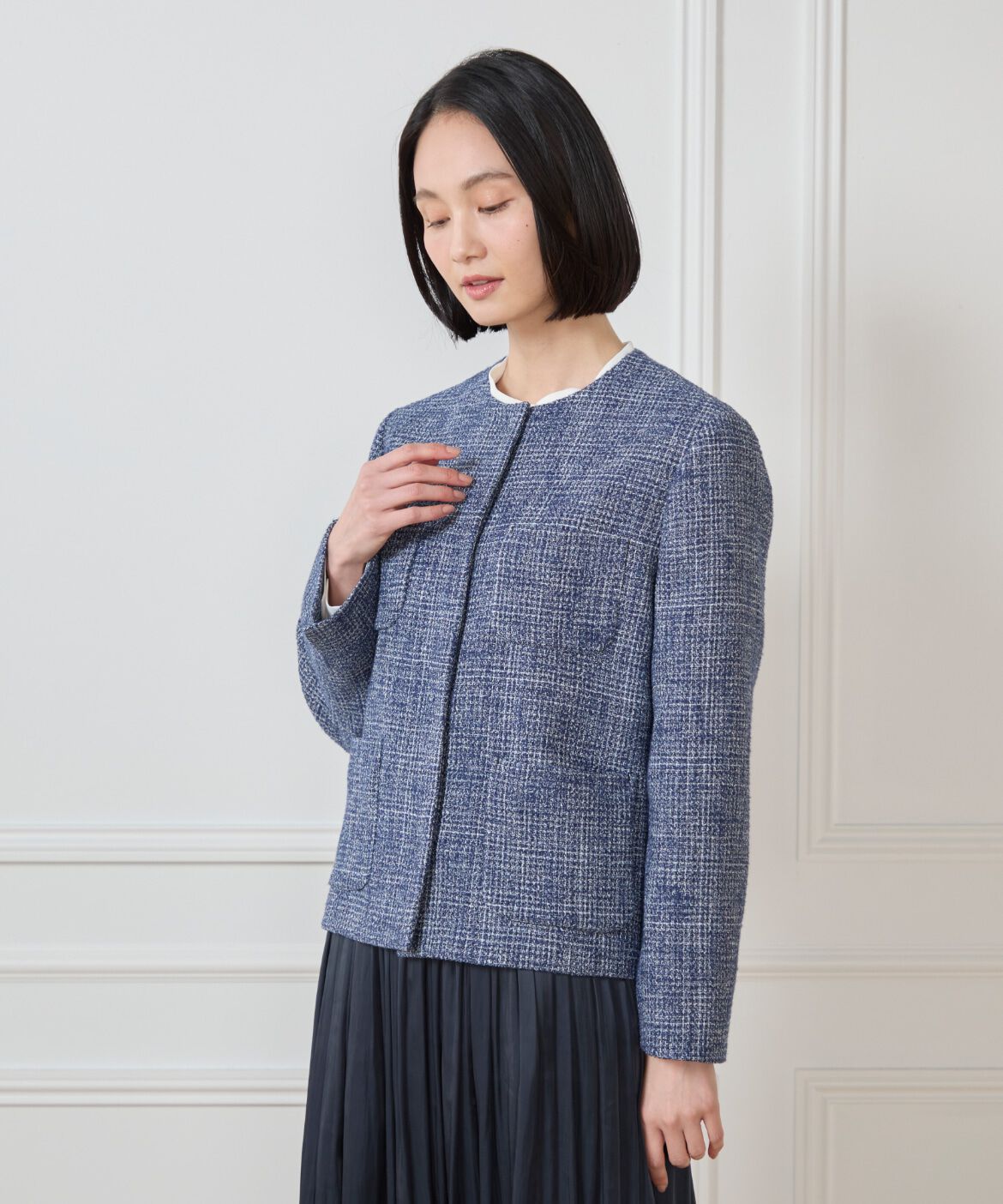 7-IDconcept.「《大きいサイズ》ツイードノーカラージャケット」|ノーカラージャケット|