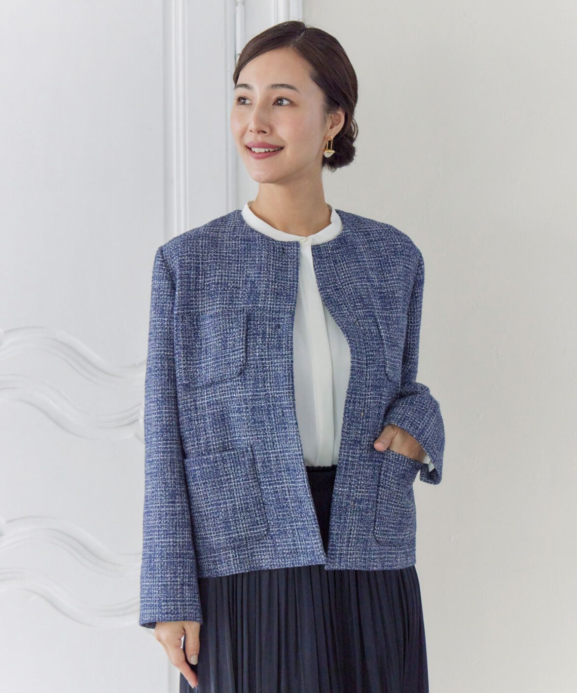 7-IDconcept.「《大きいサイズ》ツイードノーカラージャケット」|ノーカラージャケット|