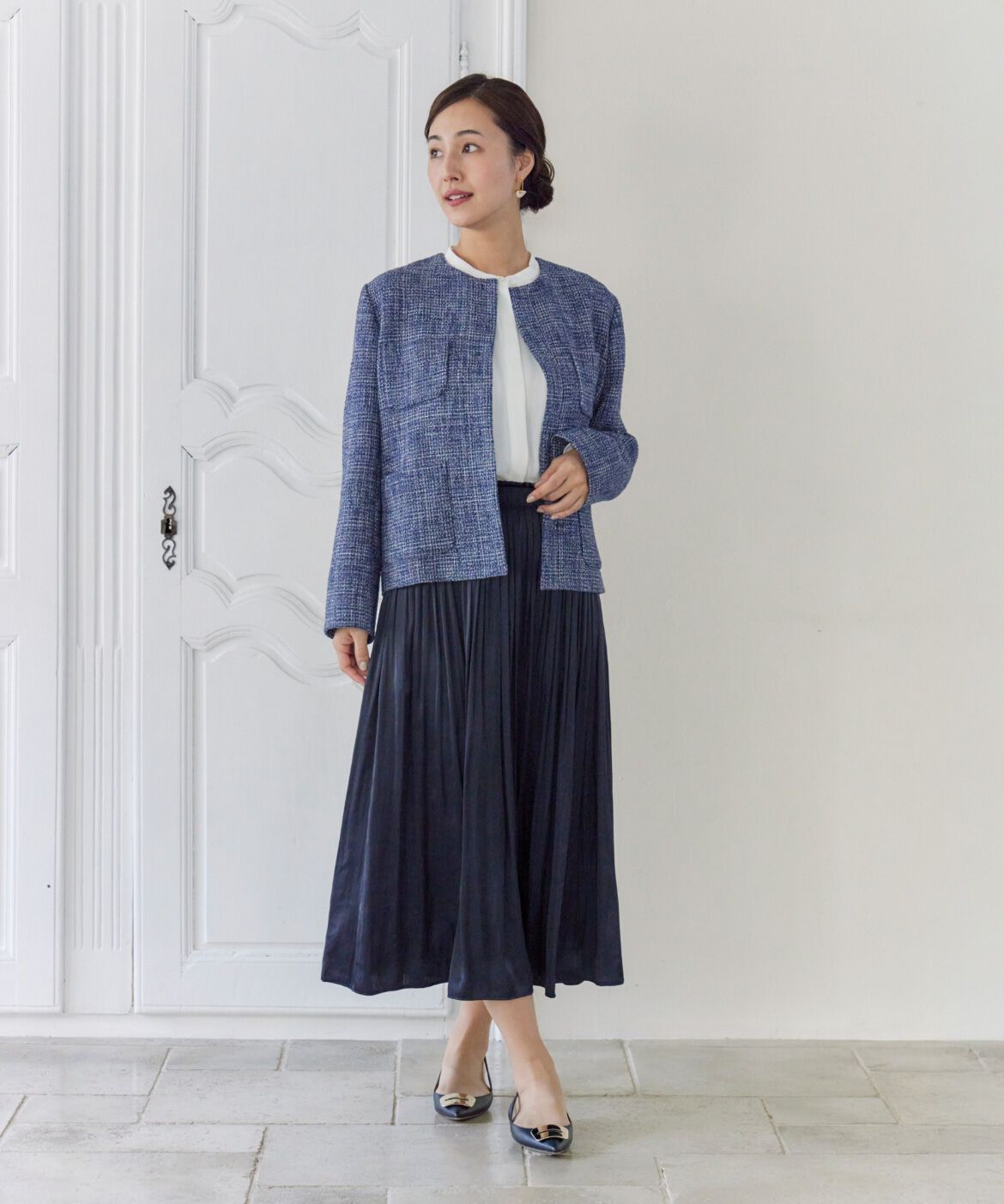 7-IDconcept.「《大きいサイズ》ツイードノーカラージャケット」|ノーカラージャケット|