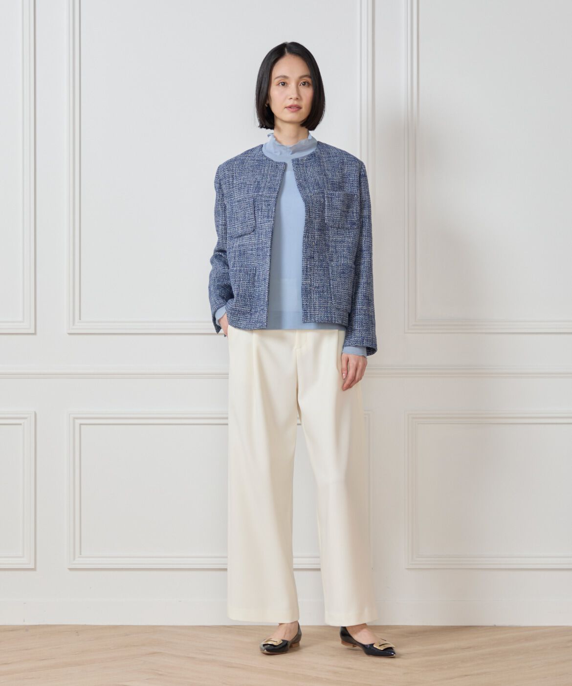 7-IDconcept.「《大きいサイズ》ツイードノーカラージャケット」|ノーカラージャケット|